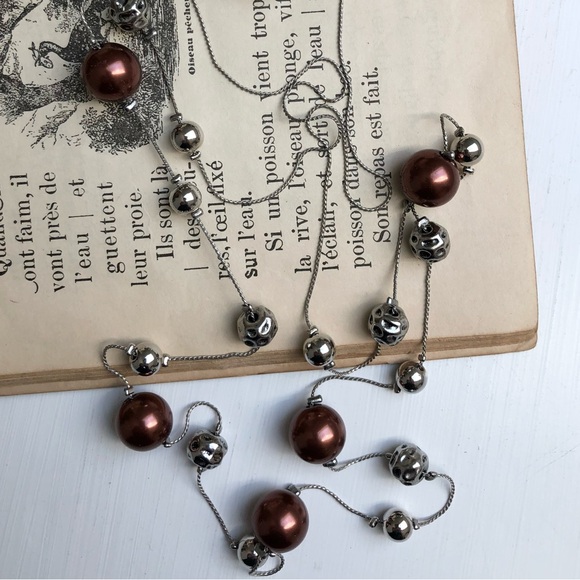 🍁NEW Paparazzi Brown & Silver Metallic Bead Necklace and Earrings Set - Picture 5 of 6